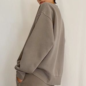 TNA Cozy Fleece Boyfriend Crew Sweatshirt (Taupe)